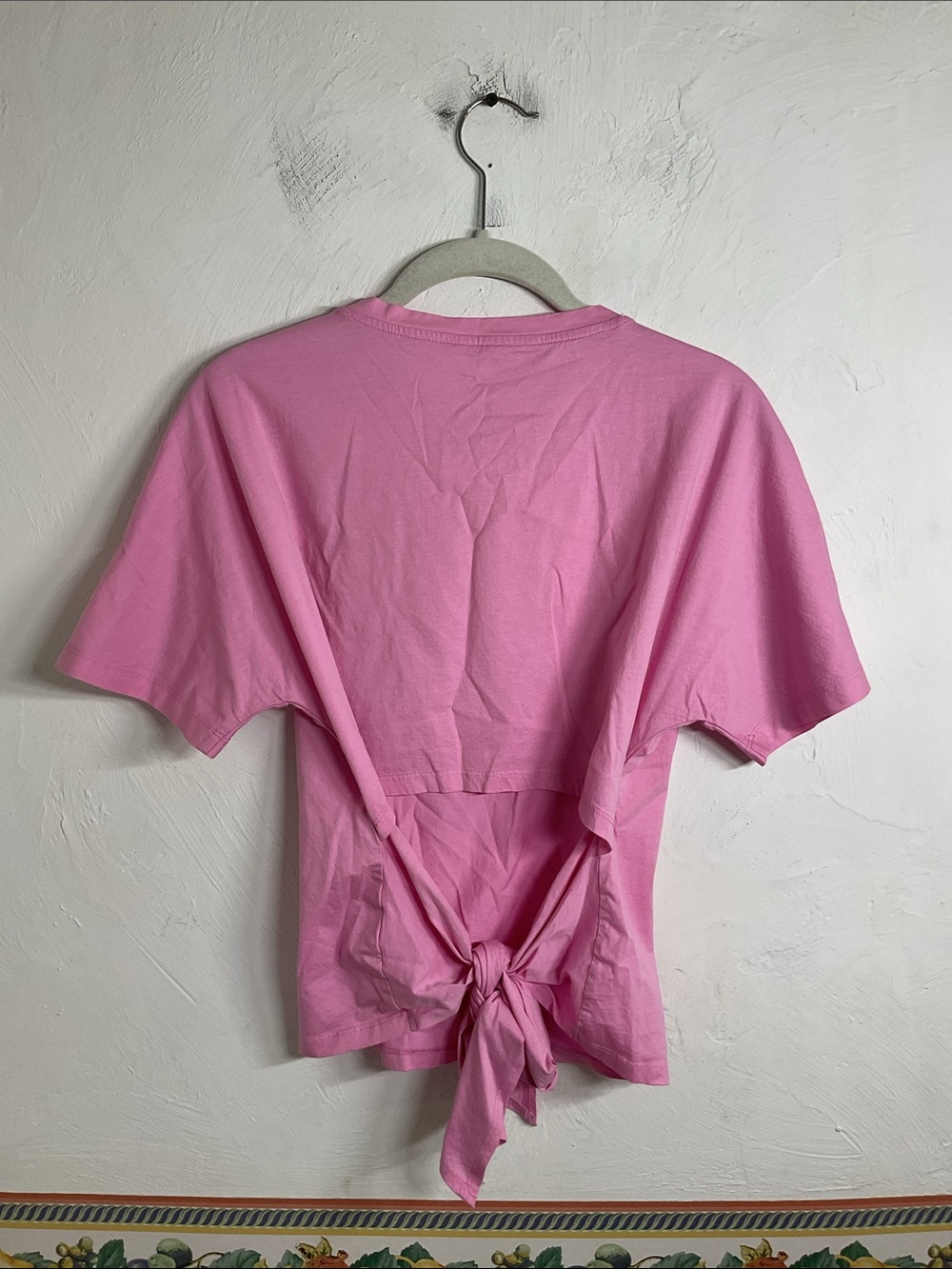 A New Day Pink Tie Back Open Back Crewneck Short Sleeve Tee Top Size S